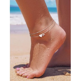 Stainless Steel Letter A Anklet for Women Silver Initial Heart Ankle Bracelet Dainty Foot Chain Jewelry
