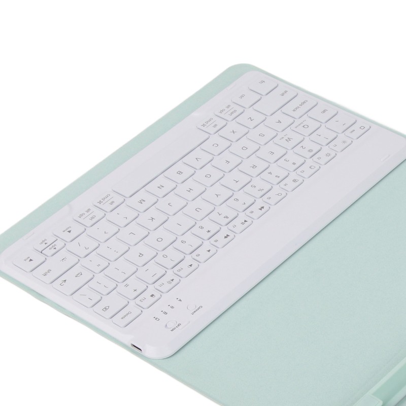 Tablet Protective Case Light Green Folding Stand Cover with Keyboard