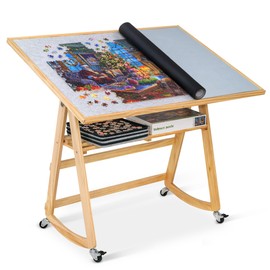 Lavievert 1500 Piece Tilting Puzzle Table with Legs & Cover, Adjustable Jigsaw Puzzle Board Easel with Storage, Portable Space-Saving Wooden Table with Non-Slip Tabletop & 4 Wheels for Adults