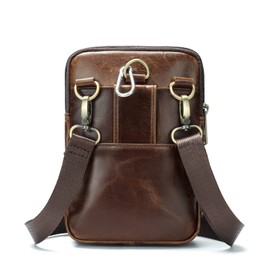 Leather Crossbody Phone Purse for Men, Cell Phone Waist Pack Leather Men, Small Vertical Leather Shoulder Messenger Bag Travel Pouch Belt Clip Holster Wallet Chest Bag for Cell Phone/Mini Tablet