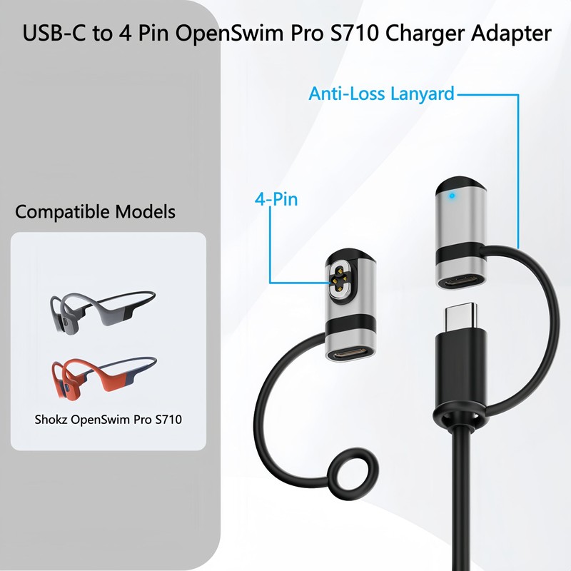 2-Pack Portable Charger Adapter for Shokz OpenSwim Pro S710 Headphones,