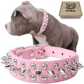 TEEMERRYCA Adjustable Microfiber Leather Spiked Studded Dog Collars with a Squeak Ball Gift for Small Medium Large Pets Like Cats/Pit Bull/Bulldog /Pugs