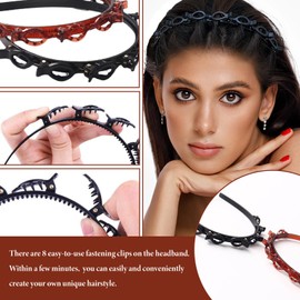 Pack of 4 Headband with Clips Hairpin Headband Braided Hair Clip Headband Hair Clips Hair Hoop Women's with Clips Elegant Headband for Women and Girls Red and Black