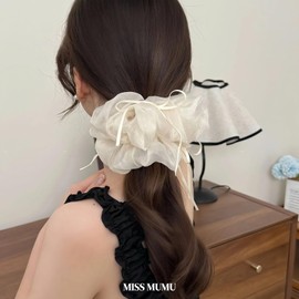 MISS MUMU Hair Elastic, Gentle on Hair, Hair Accessory, No Traces, High Elasticity, Stylish, Adult, Women, Small Face, Cute, School Entrance Ceremony, Graduation, Korean Style, 3D Ribbon, Silk Gloss