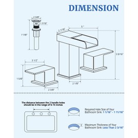 8-inch Waterfall Bathroom Faucet - 3 Hole Brushed Nickel Bathroom Faucets, Widespread 8 Bathroom Sink Faucet with Pop-up Drain, Modern Two Handles Vanity Faucets, Stainless Steel