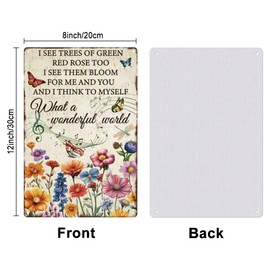 SUPERDANT Music Flower Tin Sign Flower Butterflies Metal Tin Sign Inspiational Quotes Sign What a Wonderful World Metal Sign Vintage Metal Wall Art for Man Cave Garages Bar Sign Home