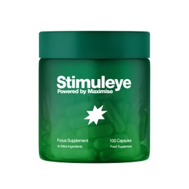 Stimuleye | Powered by Maximise, Nootropics Supplement for Focus, Energy & Brain with Lion's Mane, L Tyrosine, Theanine, Bacopa Monnieri, Ginko Biloba & Caffiene | 100 Capsules, Made in The UK