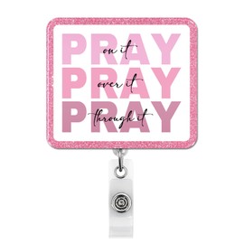 Christian Badge Reel, Pray on It Pink Retractable Badge Holder Name Tag ID Card Clip for Nurse Nursing Student Medical Office Worker