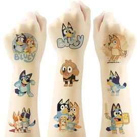 Bluey Temporary Tattoos for Kids, 20 Sheets Big Children's Temporary Tattoos Body Art Tattoo Stickers,Goody Bag Stuffers Party Bag Fillers (2x2)