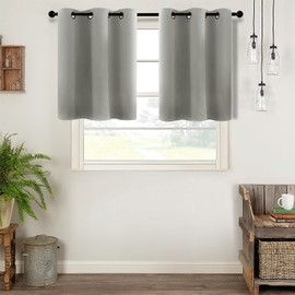 MRTREES Kitchen Blackout Tier Curtains, Short Cafe Curtains Room Darkening, Triple Weave Small Bathroom Window Curtain Tiers Grommet Top Half Window Curtain Treatment(2 Panels, 42x36 Inches, Grey)