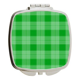 Island Gifting - Bright Green Plaid Check Design - Square Compact Mirror - Travel Mirror