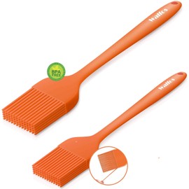 Walfos Silicone Basting Pastry Brush, Heat Resistant Pastry Brush Set, Strong Steel Core and One-Pieces Design, Perfect for BBQ Grill Kitchen Cooking, BPA Free and Dishwasher safe, 2 Pcs (orange)