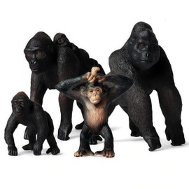 Gemini&Genius Gorilla Toys, Safari Animal Toys Gorilla Family Figurines, Wildlife World Action Figure, Backyards Garden Flowerpot Room Decoration, Cup Cake Toppers for Ages 3 Years Old & Up Kids