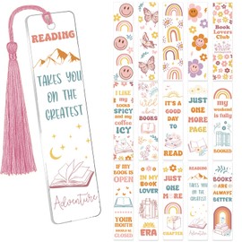 JarThenaAMCS 15 Sheets Boho Acrylic Bookmark Blank Stickers Smile Face Butterfly Flower Rub on Transfers Waterproof UV Transfer Decals for DIY Crafts Supplies