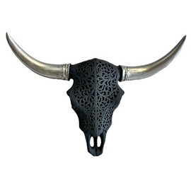 The Bridge Collection Western Bull Skull Wall Hanging - Longhorn Steer Wall Decor with Carved Detailing - Unique Boho and Cowboy Home Decor