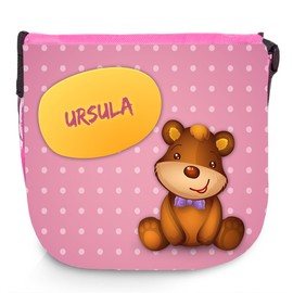 Shoulder bag with name Ursula and cute bear motif, shoulder bag for girls, pink