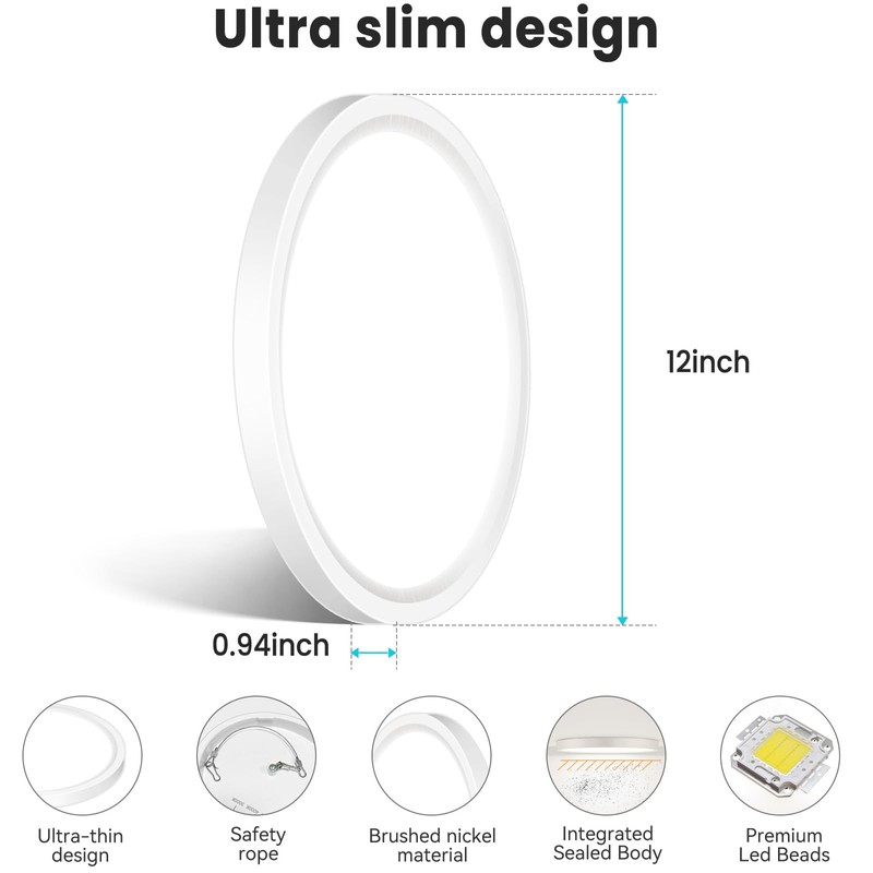 libtit 12 inch Flush Mount LED Ceiling Light Fixture, 3000K