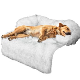 TOPITOP Luxury Pet Dog Bed, Long Faux Fur - Model Wolf, Soft Fuzzy Dog Mat for Sofa Protector for Large Dogs