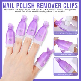 Teenitor Nail Polish Gel Remover Tools Kit with Nail Clips Nail Remover Pads Cuticle Pusher Nail Brushes Nail File Grits 120/180 Buffer Block Grits 400/4000, 6 Pack Purple | Teenitor