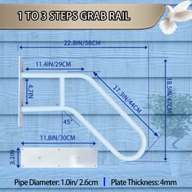 Outdoor handrail Wall Mount, Garage Railing with Polished White Finished, Grab Bars for Garage, Porch, Garden 1 to 3 Steps Stairs(Dia 1.1" Iron Pipe, 28.7"Length)