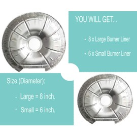 14 Pieces - Electric Stove Aluminum Foil Burner Liners - (8 Large, 6 Small) - Burner Top Stovetop Protectors