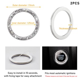 Kewucn 2 PCS Bling Crystal Double Rhinestone Car Engine Start Decoration Ring, Sparkling Push Start Button Sticker, Key Ignition & Knob Ring Decoration, Bling Car Interior Accessory(White)