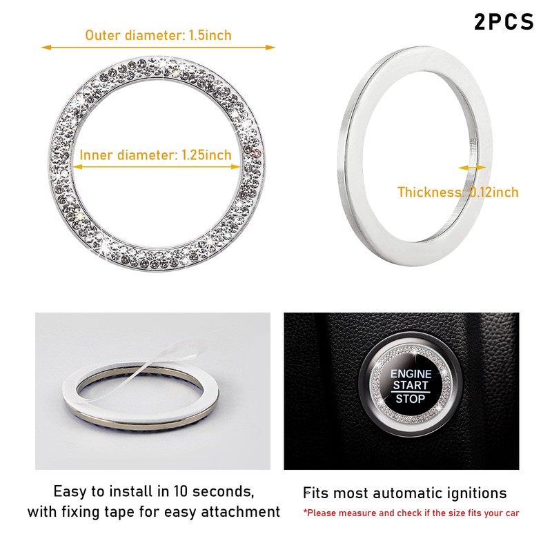 Kewucn 2 PCS Bling Crystal Double Rhinestone Car Engine Start