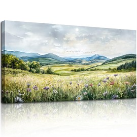 crmotu Large Landscape Wall Art, Nature Wall Decor, Scenery Wall Art, Countryside Outdoor Scenic Art Prints, Meadow Wildflower Canvas Paintings for Living Room Bathroom Kitchen Decoration 20x40inch