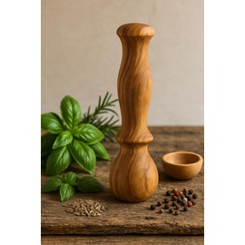 Rustic Olive Wood Pestle with Ergonomic Handle 14cm