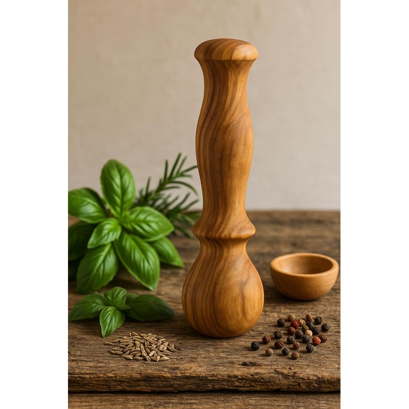Rustic Olive Wood Pestle with Ergonomic Handle 14cm