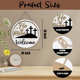 Easter Welcome Decorative Sign, He Resurrection Wall Sign, Christian Wooden Hanging Sign With Rope, He is Risen Wall Art Decoration for Farmhouse Porch Garden Patio, Easter Gifts for Family Friends