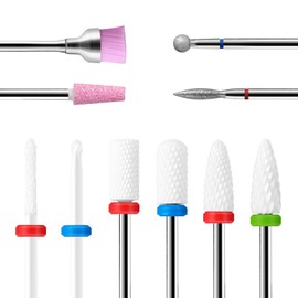 Annhua Nail Bit, Nail Machine Bit, 10 Types, Ceramic Nail Drill Bit, Polishing, Nail Polishing, Nail Bit Set, Grinding Nail, Nail Drill, Gel Nail Off, Professional for Home Salons, Nail Tools