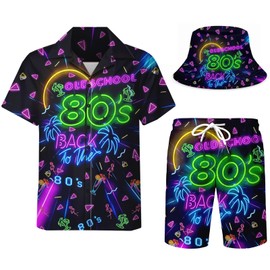 Nosirhoc Men's 2 Piece Tracksuit funny hawaiian shirts for men Button Down Shirt Shorts rave Outfits With Bucket Hats, Color 10, Medium