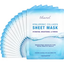 Ebanel 15 Pack Collagen Face Mask with Hyaluronic Acid, Vitamin C, Peptide, Aloe, Instant Brightening Hydrating Face Masks Skincare Korean Sheet Mask, Skin Firming, Lifting Anti Aging Facial Masks