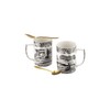 Spode Black Italian Mugs with Spoons Set of 2 -