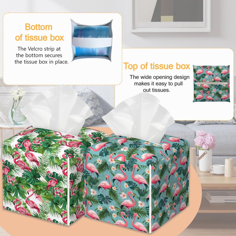 Tropical Palm Leaf Flamingo 2 Pcs Tissue Box Cover Square