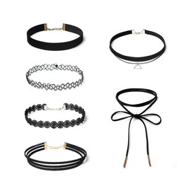 Clyhon 6 Pcs Novelty Choker Necklaces, Elastic Necklace, Choker Necklace Set, Velvet Choker Chain, Necklace Tattoo Collar for Girls Women Teen Girls Children