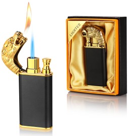 Magic Dual Flame Tiger Head Lighter - Butane Refillable Torch With Switchable Windproof Jet & Soft Fire - Double Flame Cool Lighter, Creative Gift for Men (Black, Without Gas)