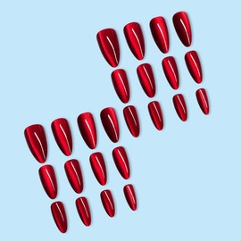 Wine Red Press on Nails Almond Valentines Press on Nails Short Almond Nails Glue on Nails Glossy Red Fake Nails Acrylic Full Cover Valentines Nails Press on Holiday Stick on Nails for Women 24PCS