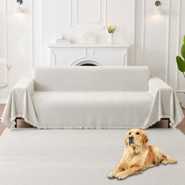 HAOMAIJIA Non Slip Couch Cover Sofa Covers for 2 Cushion Couch Washable sectional Couch Covers for Dogs pet Furniture Protector Couch Cover Blanket for Living Room (Off White, 71"x102")