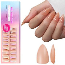 SXVME Soft Gel Nail Tips Short Almond 300Pcs Pre-applied Tip Primer Nail Tips, Natural Nude Colored Gel Tips Acrylic Fake Nails Extensions False Nails Press ons for Easy DIY