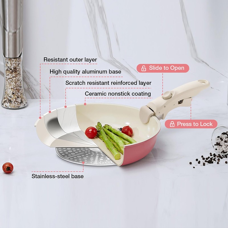 Ceramic Pots and Pans Set Non Stick, 7 Pcs Nonstick
