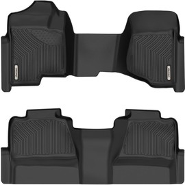OEDRO Floor Mats Fit for 2007-2013 Chevy Silverado/GMC Sierra 1500 Crew Cab/2007-2014 Chevy Silverado/GMC Sierra 2500HD/3500 HD Crew Cab Black TPE Includes 1st and 2nd Row: Full Set Liners Car Rug Car Interior Durable Truck