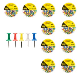 Idena 90375 Push Pins Pack of 1000 with Colourful Plastic Head in 5 Colours, Pins in Round Storage Box