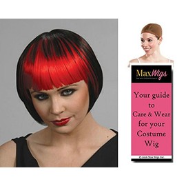 2 Tone Pageboy color BLACK/RED - Enigma Wigs Anime Cosplay China Doll Goth Straight Bangs Vampiress Women Bundle with Cap, MaxWigs Costume Wig Care Guide