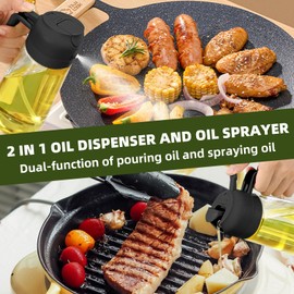 PLAPITATE Oil Dispenser for Kitchen, 2 in 1 Olive Oil Sprayer, Olive Oil Dispenser Spray Bottle with Brush, Oil Sprayer for Cooking for Air Fryer, Barbecue, Salad 16oz/470ml (Black)