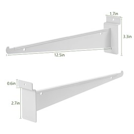12Pcs Heavy Duty Slatwall Knife Shelf Bracket, 12 inch Metal Shelf Bracket for Slat Wall, White Slatwall Accessories With Lip, Gridwall Brackets Hooks for Slatwall Panels Shelf Display Home Commercial