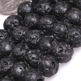 GEM-Inside Natural 6mm Black Lava Rock Round Gemstone Semi Precious Loose Beads for Jewellery Making 15''