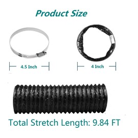 Dryer Vent Hose 4 Inch Air Duct 9.84 Feet Flexible Adjustable PVC Heavy-Duty Four-Layer Air Duct Hose with 2 Screw Clamps for HVAC Ventilation (Black)