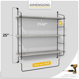 Sorbus 3-Tier Floating Bathroom Shelves for Wall - Wood Wall Storage for Towels, Over The Toilet Storage Cabinet, Gaming Floating Shelves, Bathroom Accessories, and Home Decor (Gray)